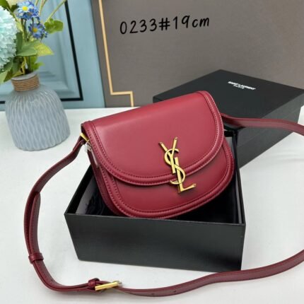 YSL saddle cowhide leather shoulder bag 0233 wine red size: 19*16*6cm