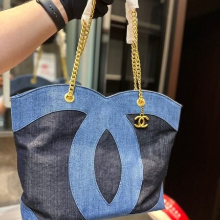 Chanel ramie cotton denim shopping bag beach bag size: 33* 32cm